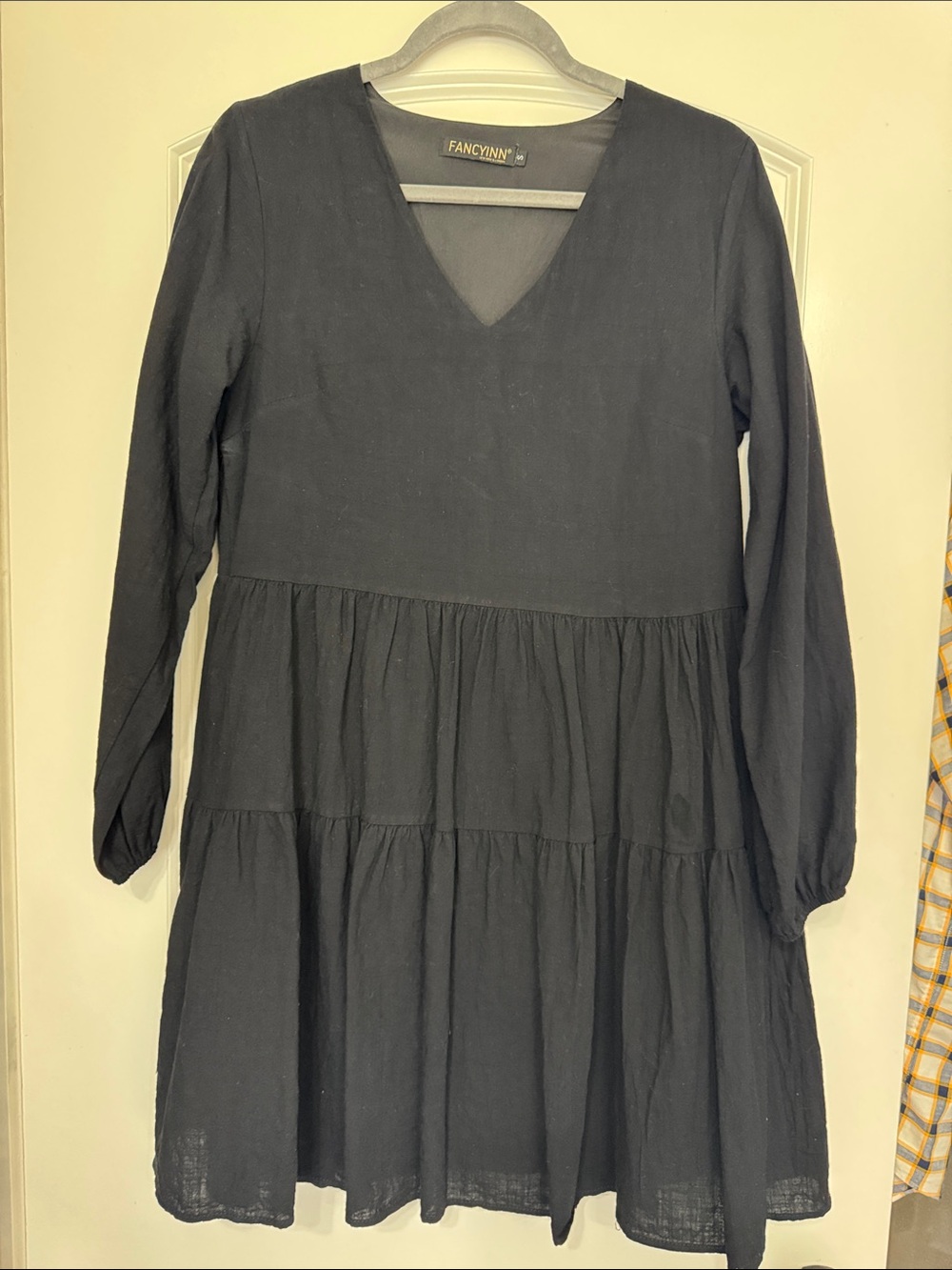 Fancyinn Black V-Neck Tiered Mini Dress
